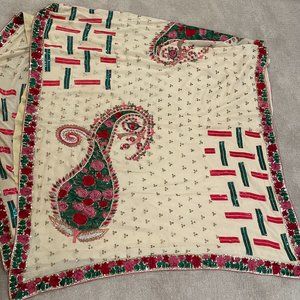 Crepe chiffon cream saree with embroidery and sequins